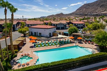 Swimming pool with poolside cabanas